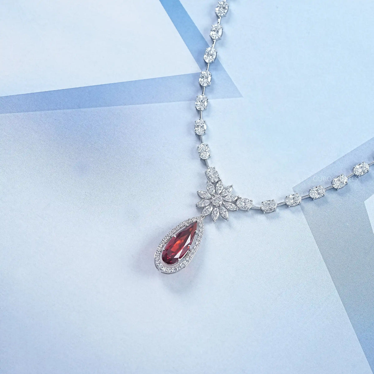 Red Ruby Pear Gemstone Bridal Necklace Necklaces
