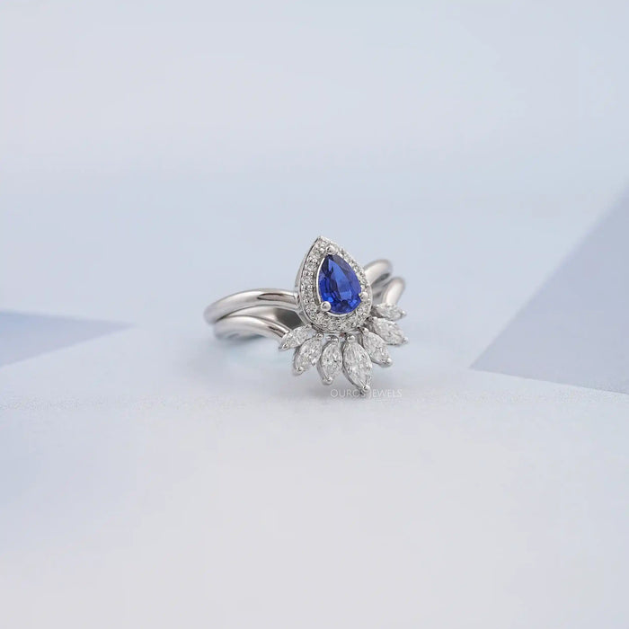 Sapphire Pear Gemstone Curved Wedding Ring