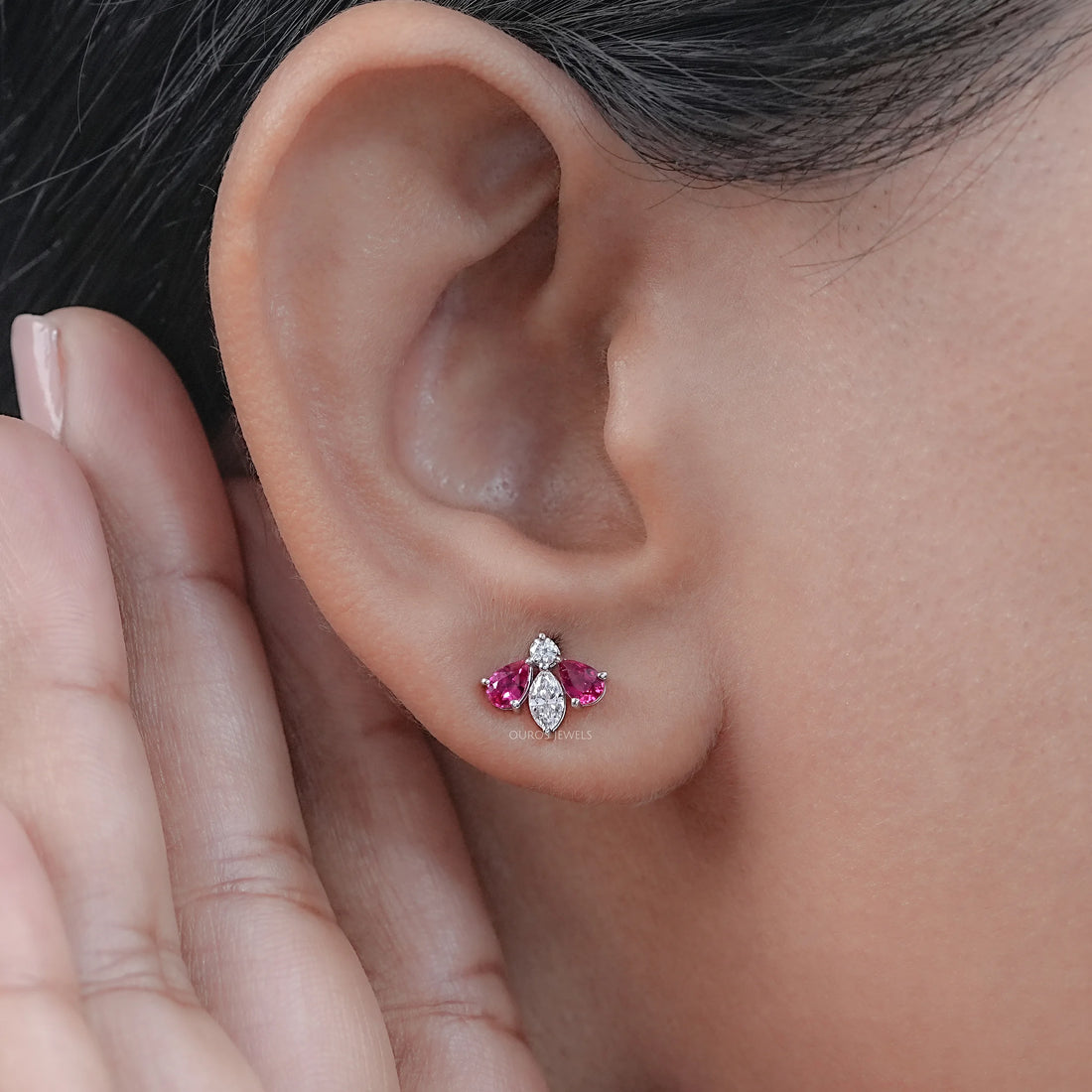 Ruby Pear And Marquise Lab Diamond Stud Earrings