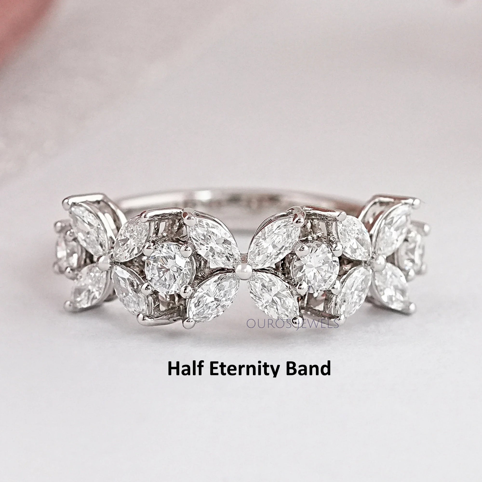 Marquise And Round Diamond Flower Wedding Band