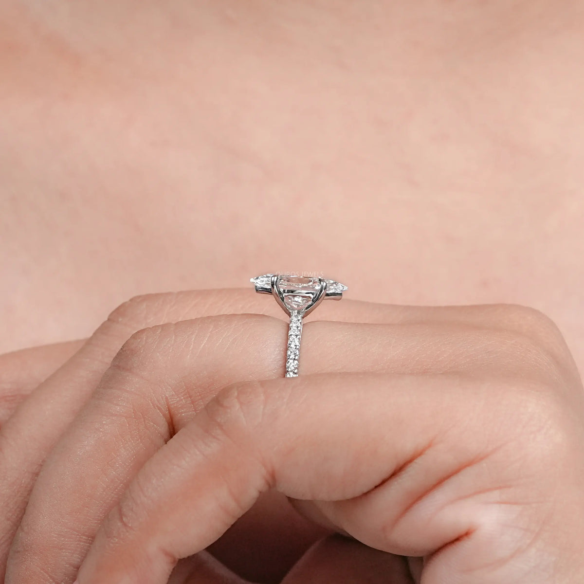 Marquise Cut Lab Grown Diamond Solitaire Accent Ring Ring