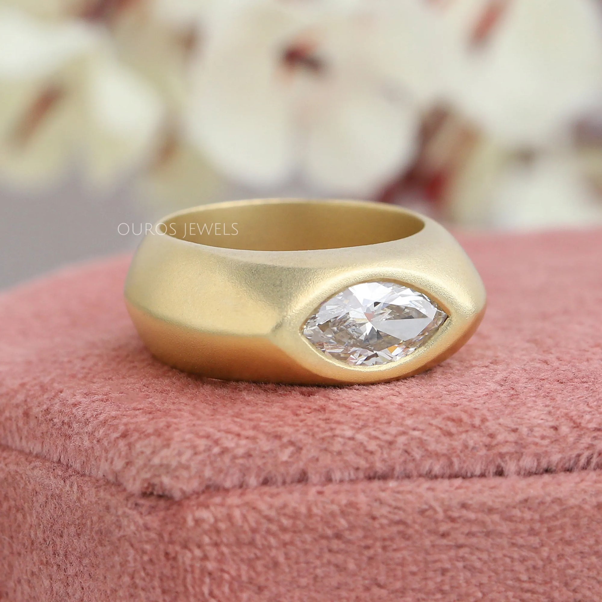 Marquise Cut Lab Diamond Matte Finish Band