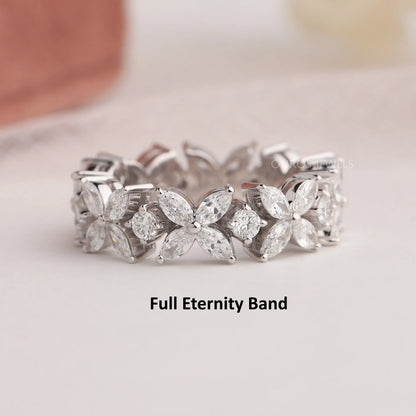 Marquise And Round Diamond Flower Wedding Band