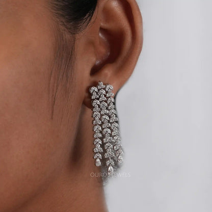 Marquise And Round Cut Lab Diamond Chandelier Earrings