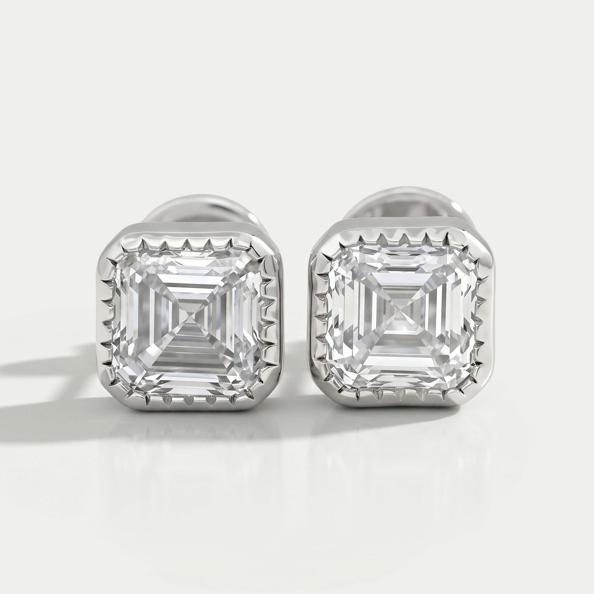 Milgrain Set Asscher Lab Diamond Stud Earrings Earrings