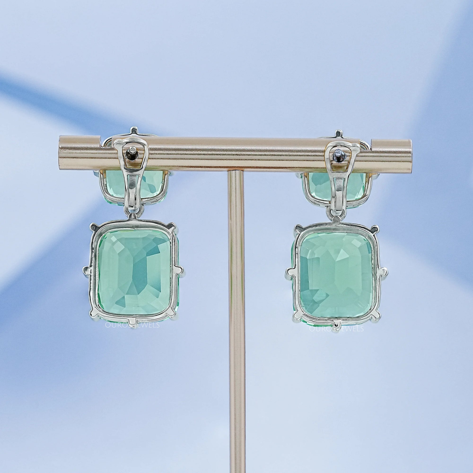 Mint Green Cushion Gemstone Drop Earrings