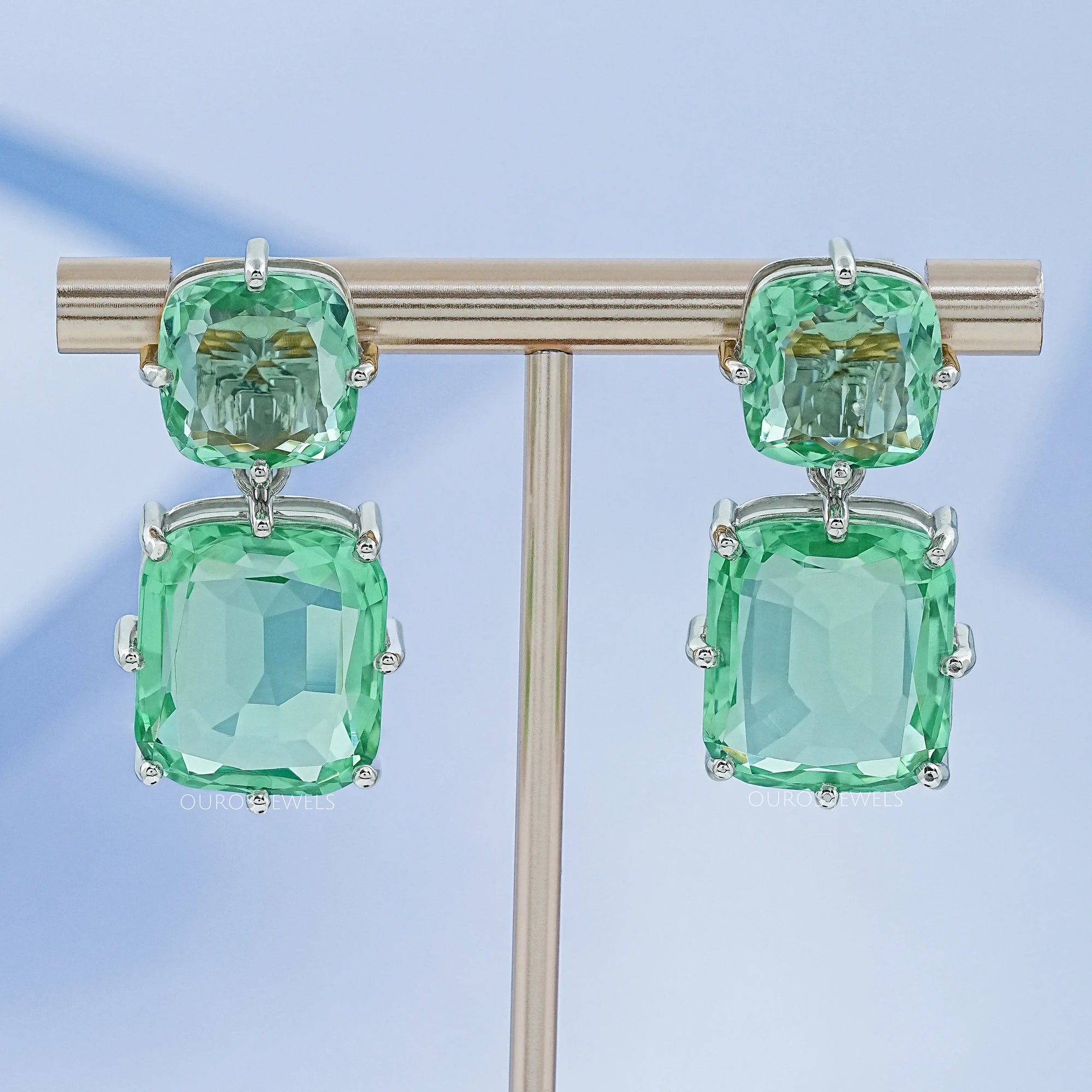 Mint Green Cushion Gemstone Drop Earrings