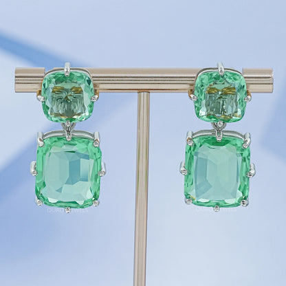 Mint Green Cushion Gemstone Drop Earrings