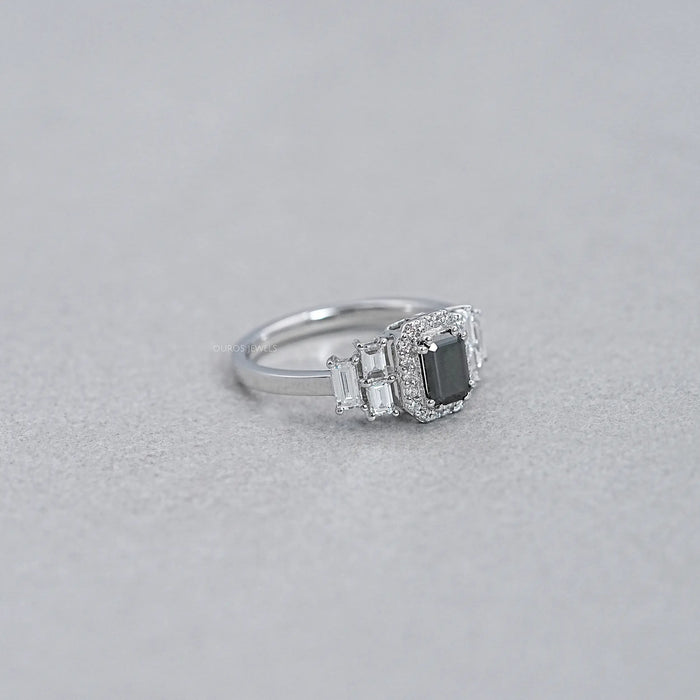 Black Emerald Cut Accent Diamond Engagement Ring Rings