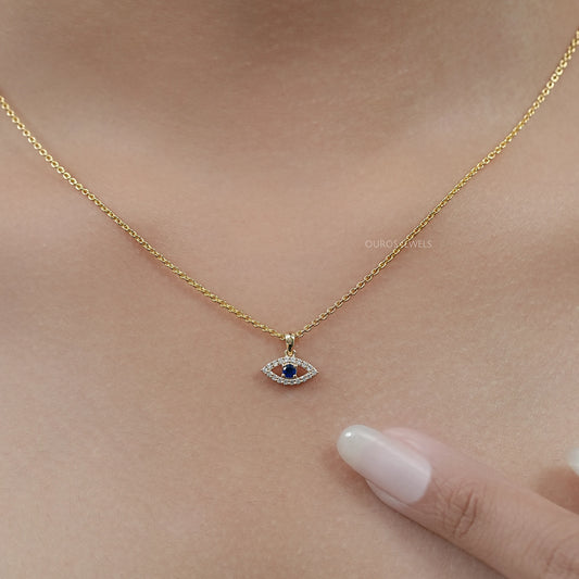 Birth Stone Evil Eye Lab Diamond Pendant Necklaces