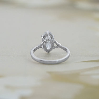 Old Mine Moval Lab Diamond Hidden Halo Split Shank Ring Rings