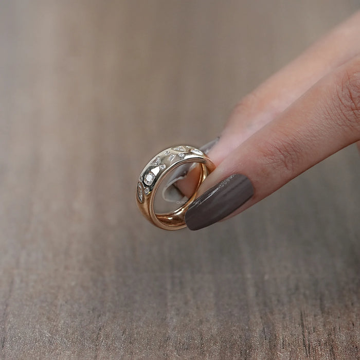 Wide Yellow Gold Flush Set Diamond Wedding Band Rings