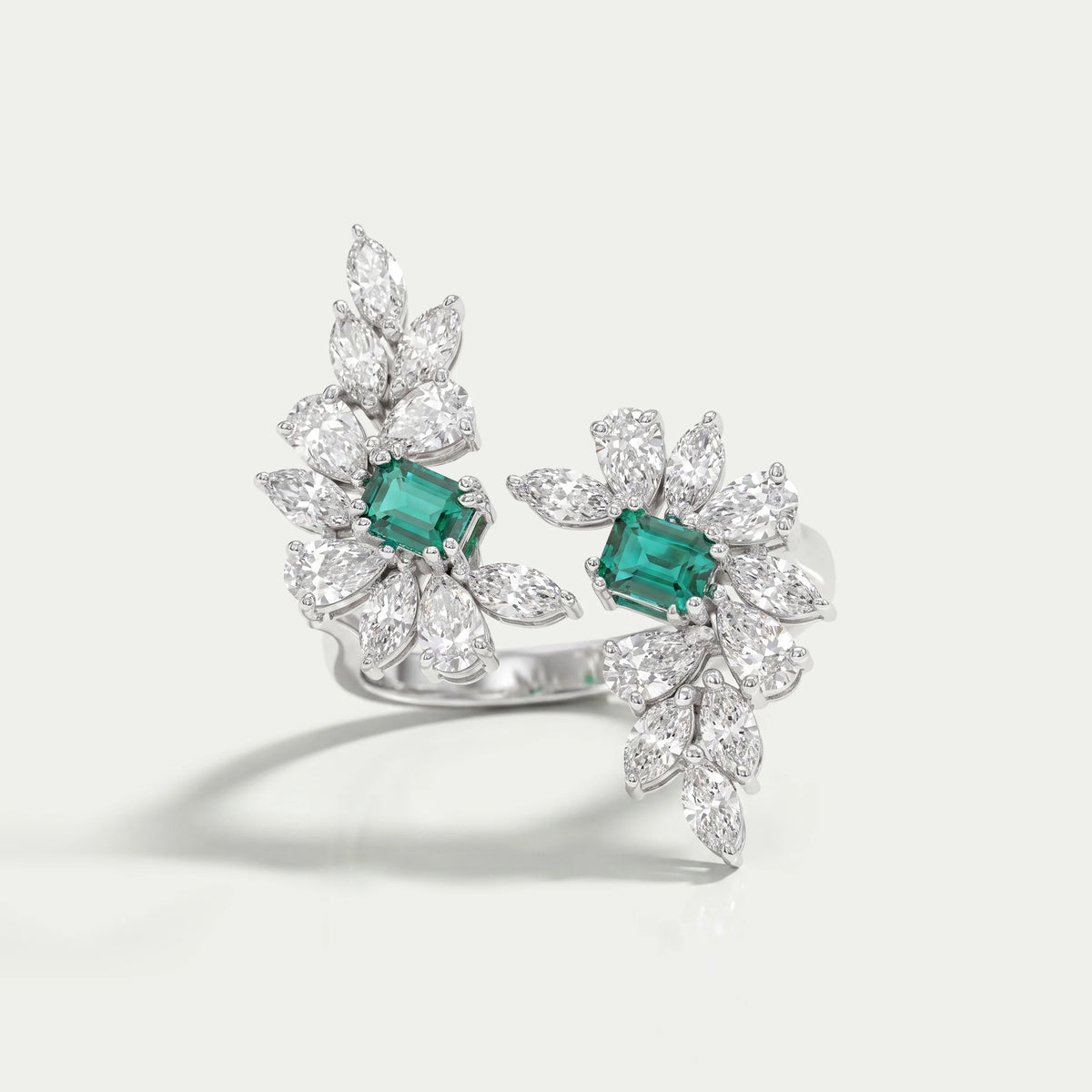 Multi-Shape Lab Diamond and Emerald Bypass Ring Ring