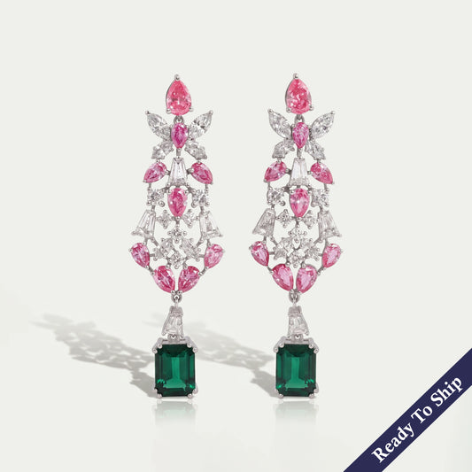 Green Gemstone Multi Shape Cluster Dangle Earrings