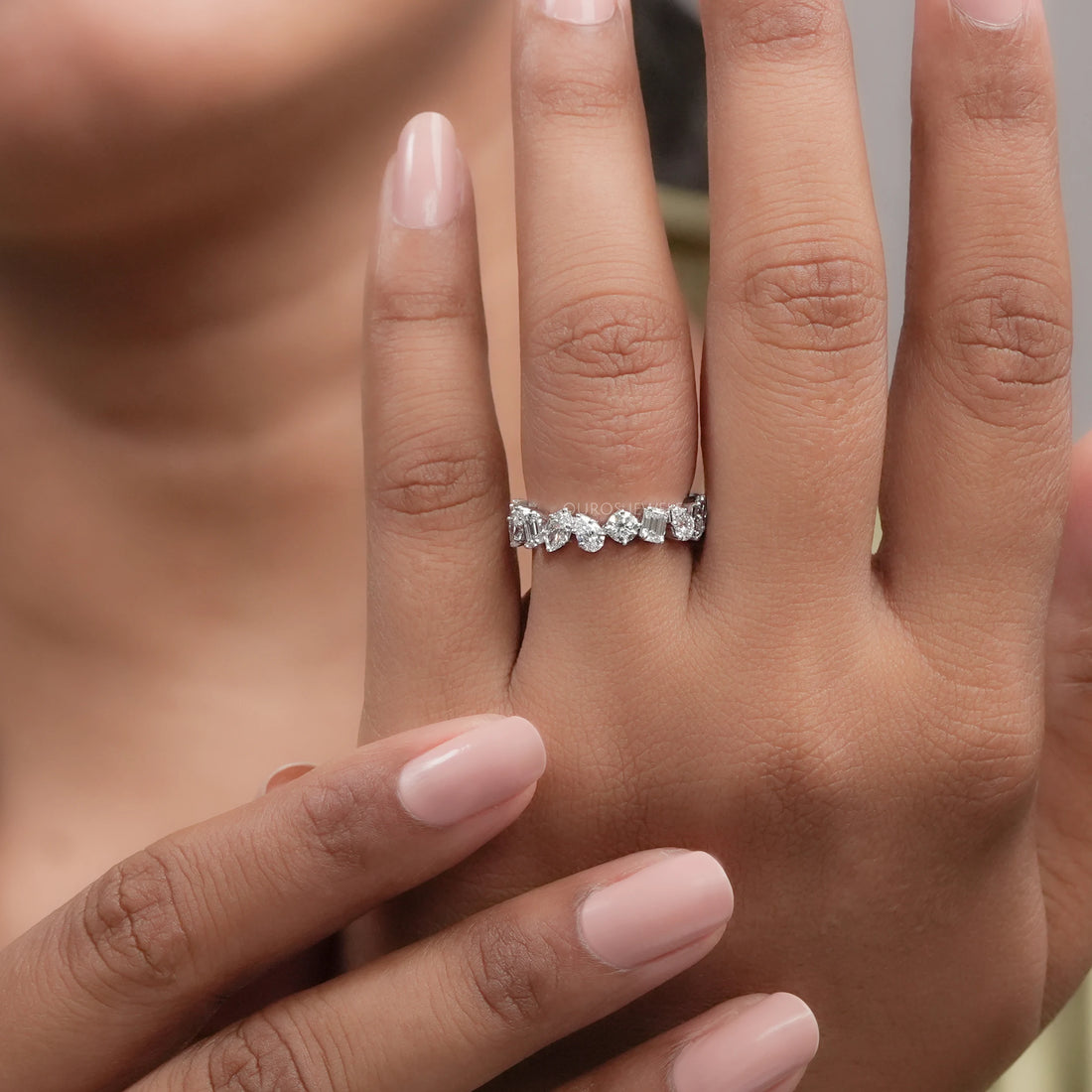 Multi Shape Lab Diamond Full Eternity Wedding Band Rings