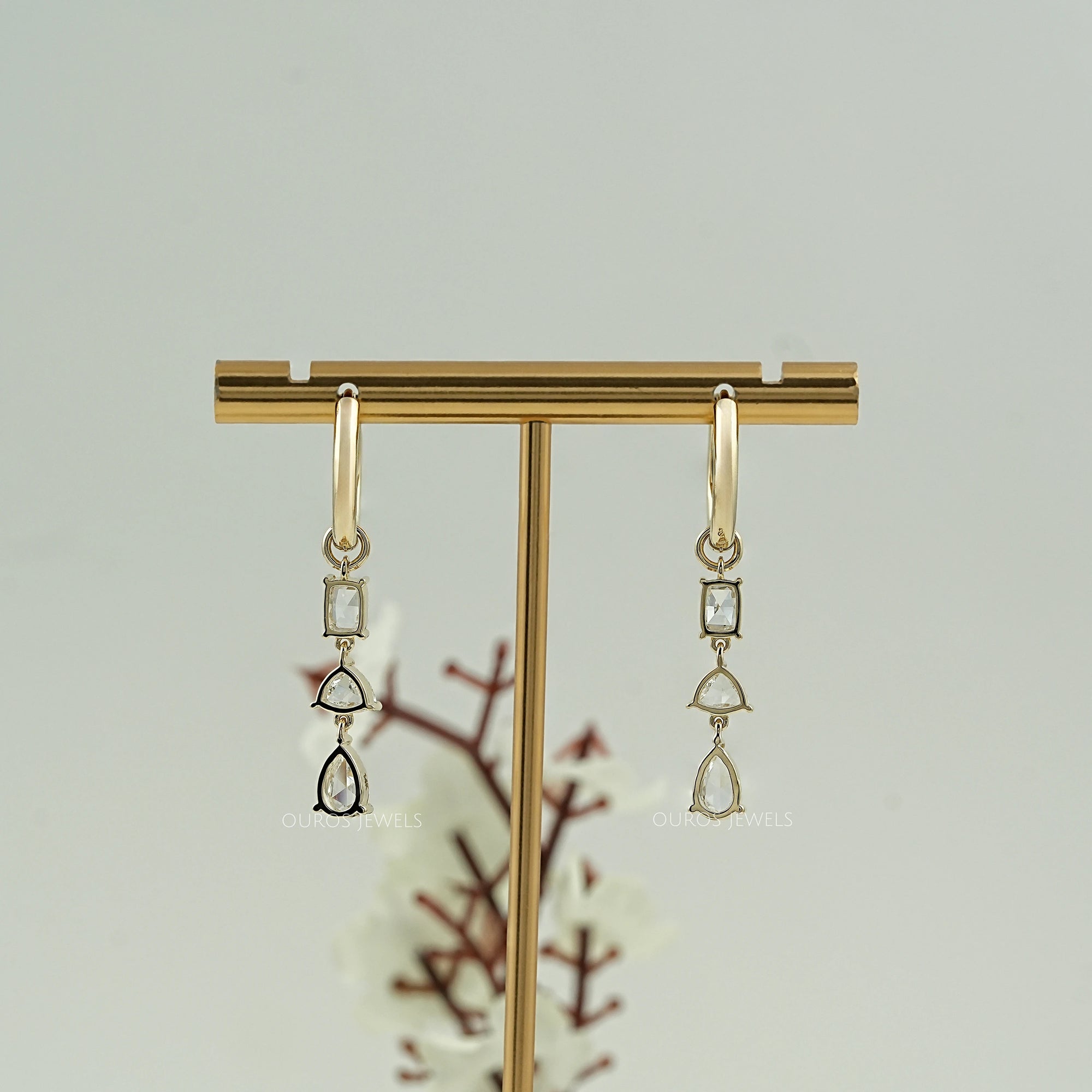 Multi Shape Rose Cut Diamond Hoop Earrings Earrings