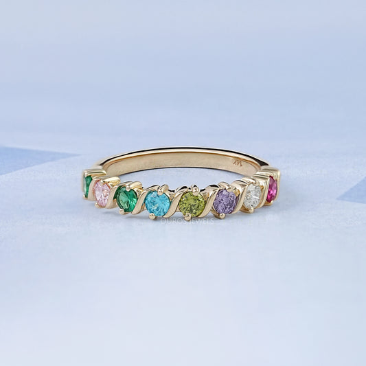 Multi Gemstone Half Eternity Wedding Band Ring