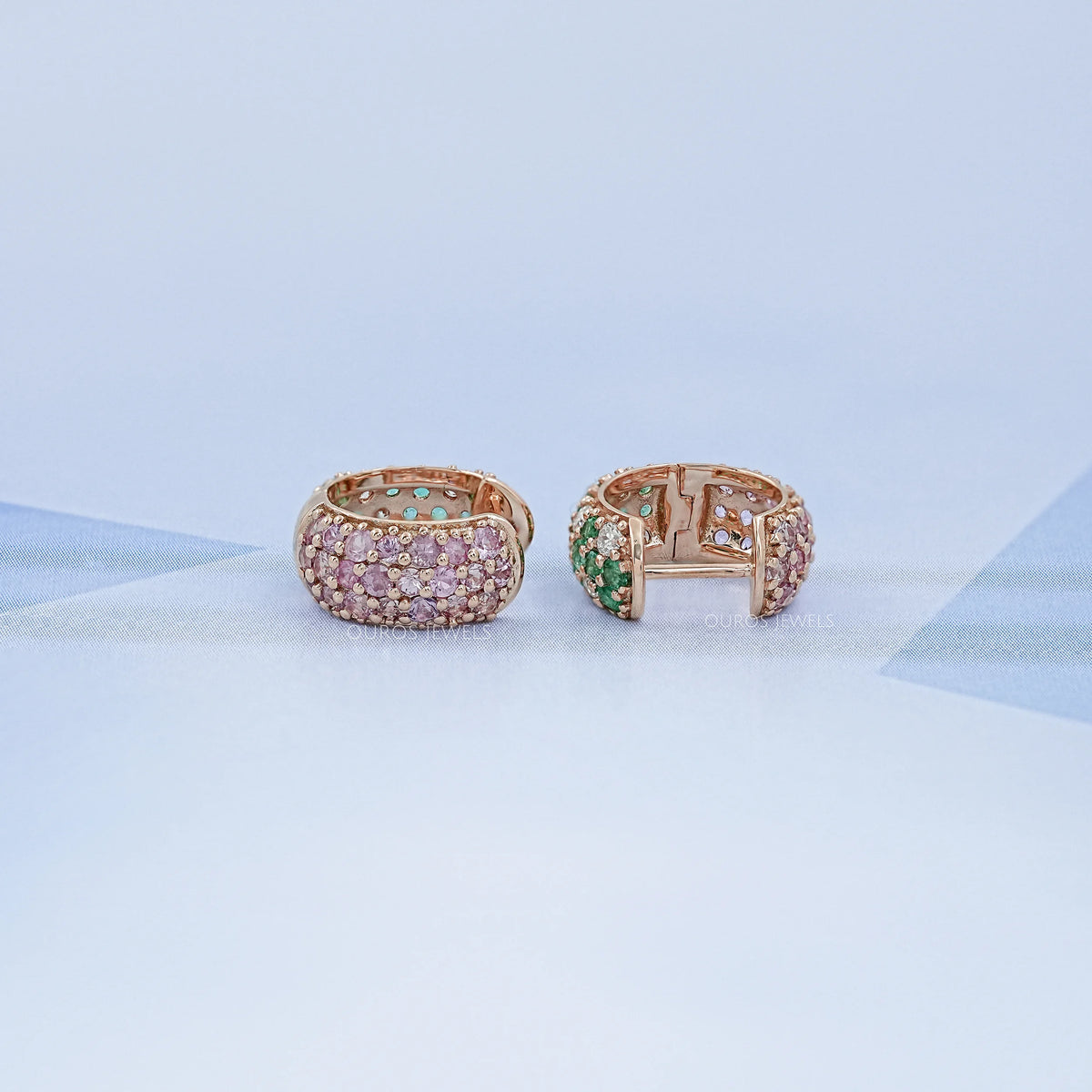 Natural Gemstone Pave Huggie Hoop Earrings Earring