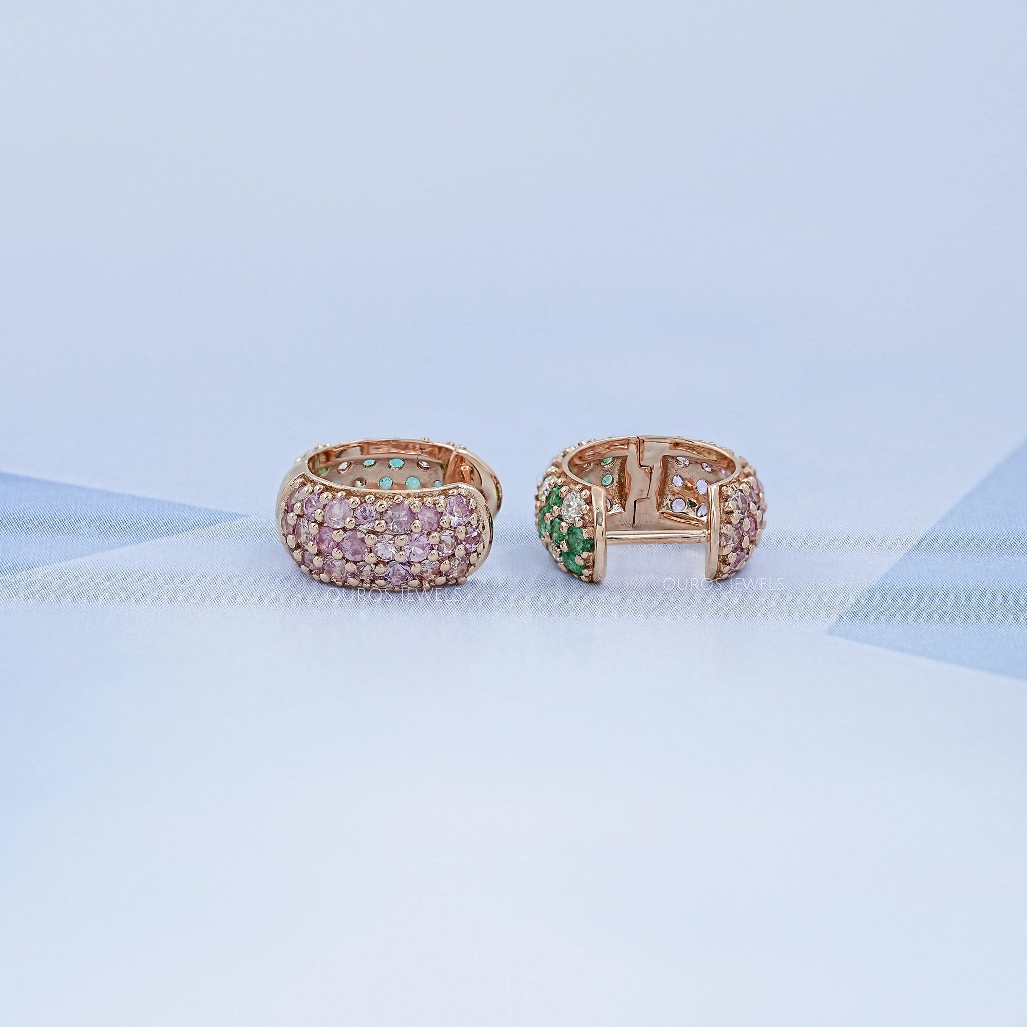 Natural Gemstone Pave Huggie Hoop Earrings