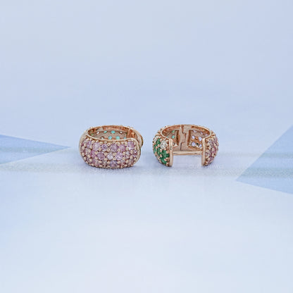 Natural Gemstone Pave Huggie Hoop Earrings