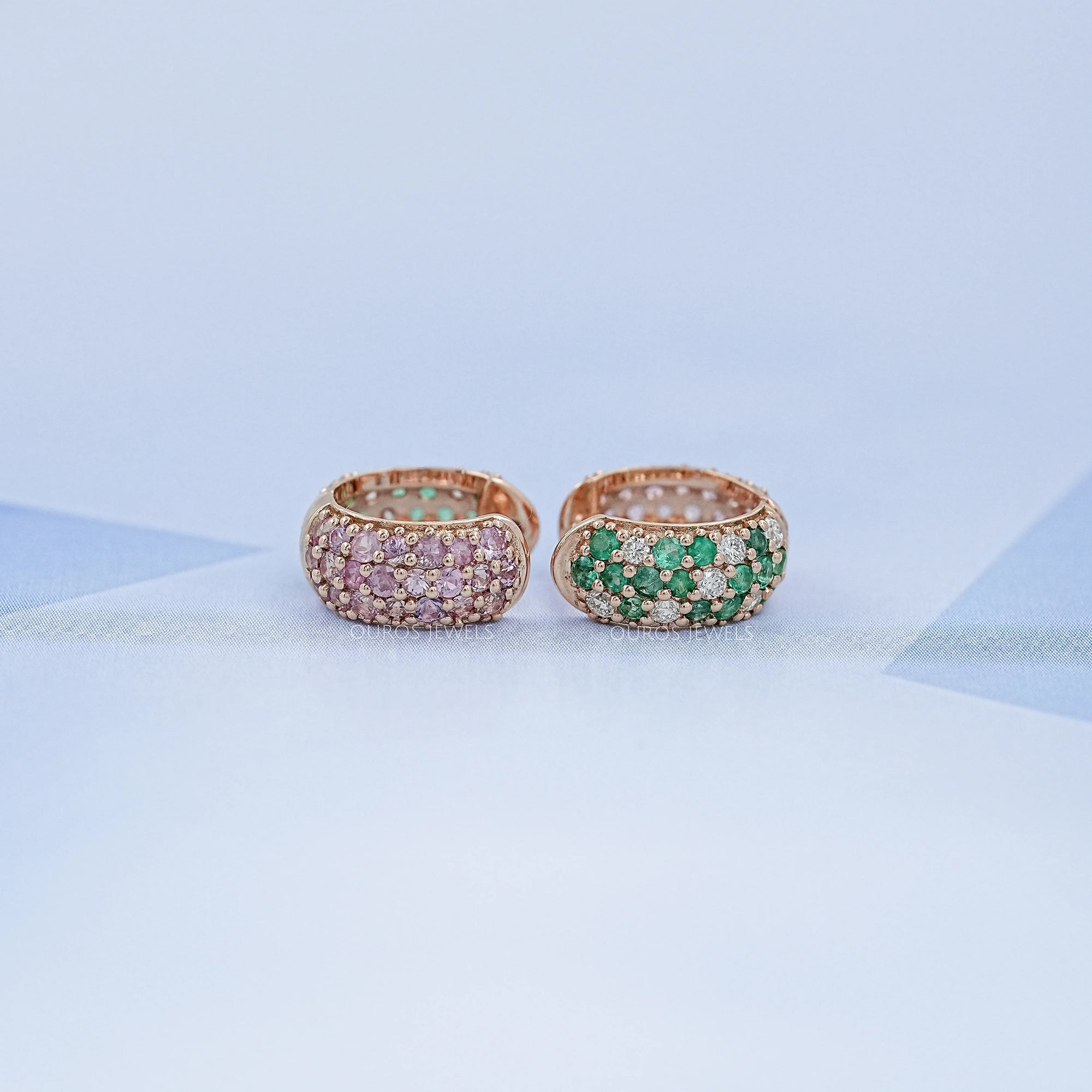Natural Gemstone Pave Huggie Hoop Earrings