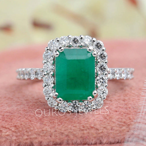 Green Gemstone Emerald Cut Halo Engagement Ring