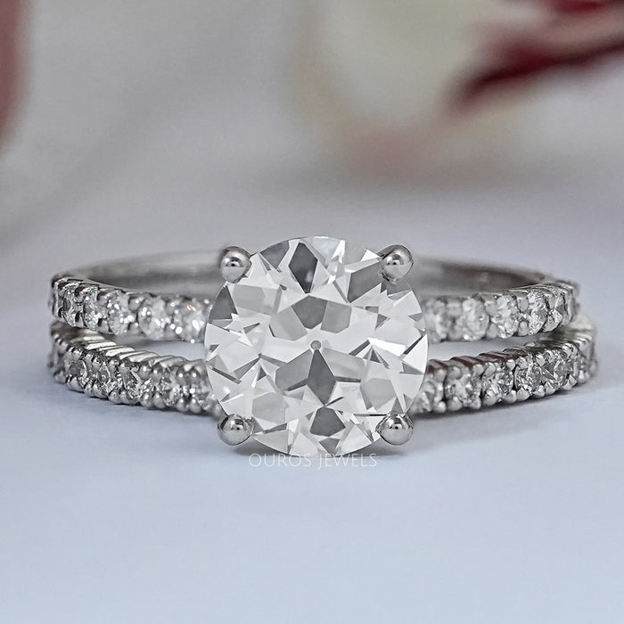 Old European Round Cut Solitaire Accent Bridal Ring Set Rings