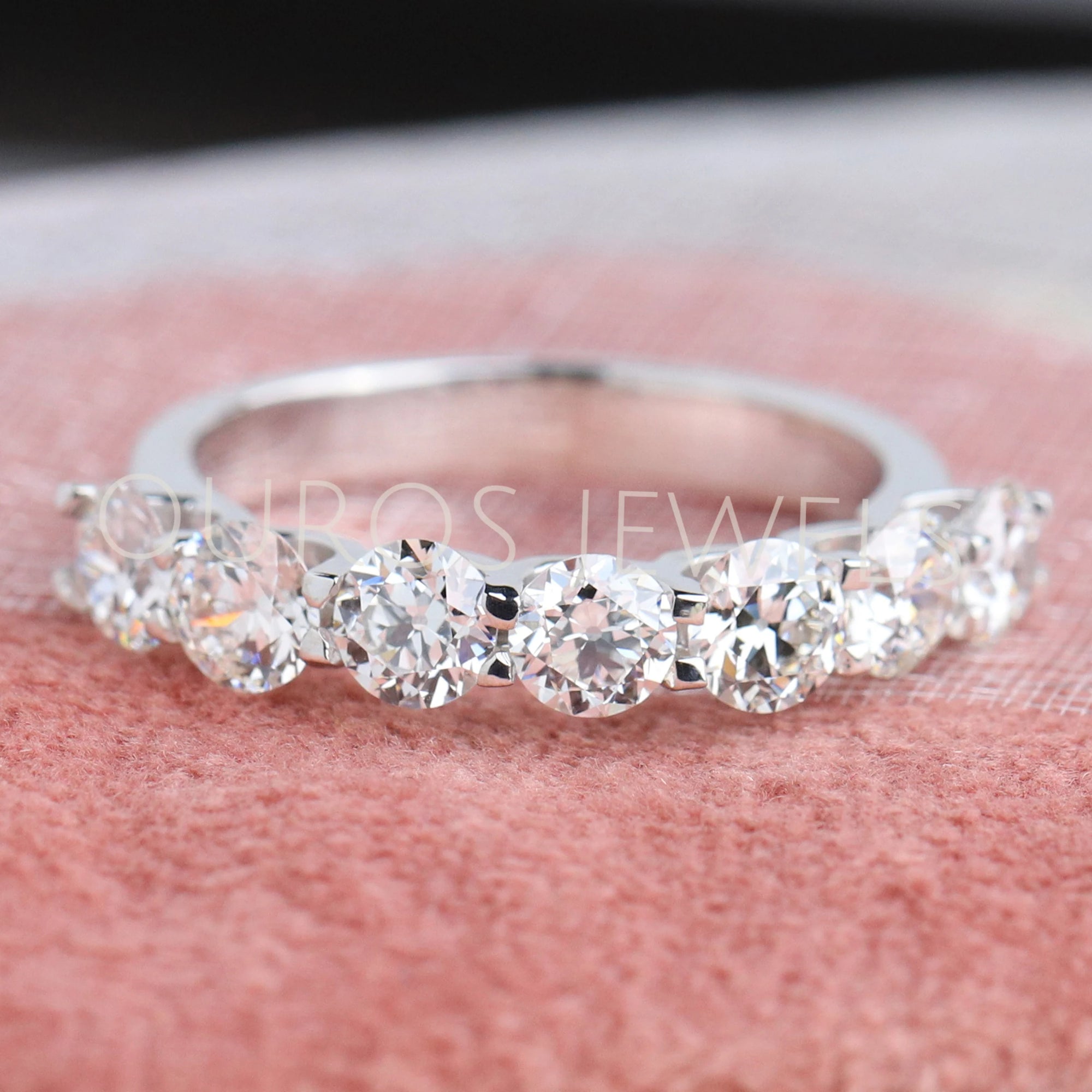 Old European Round Diamond Half Eternity Wedding Band Rings