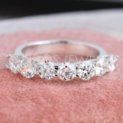 Old European Round Diamond Half Eternity Wedding Band Rings