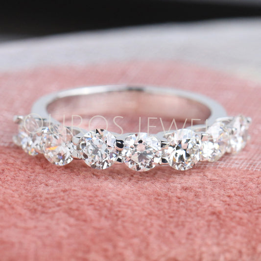 Seven Stone Old European Round Diamond Wedding Band Rings