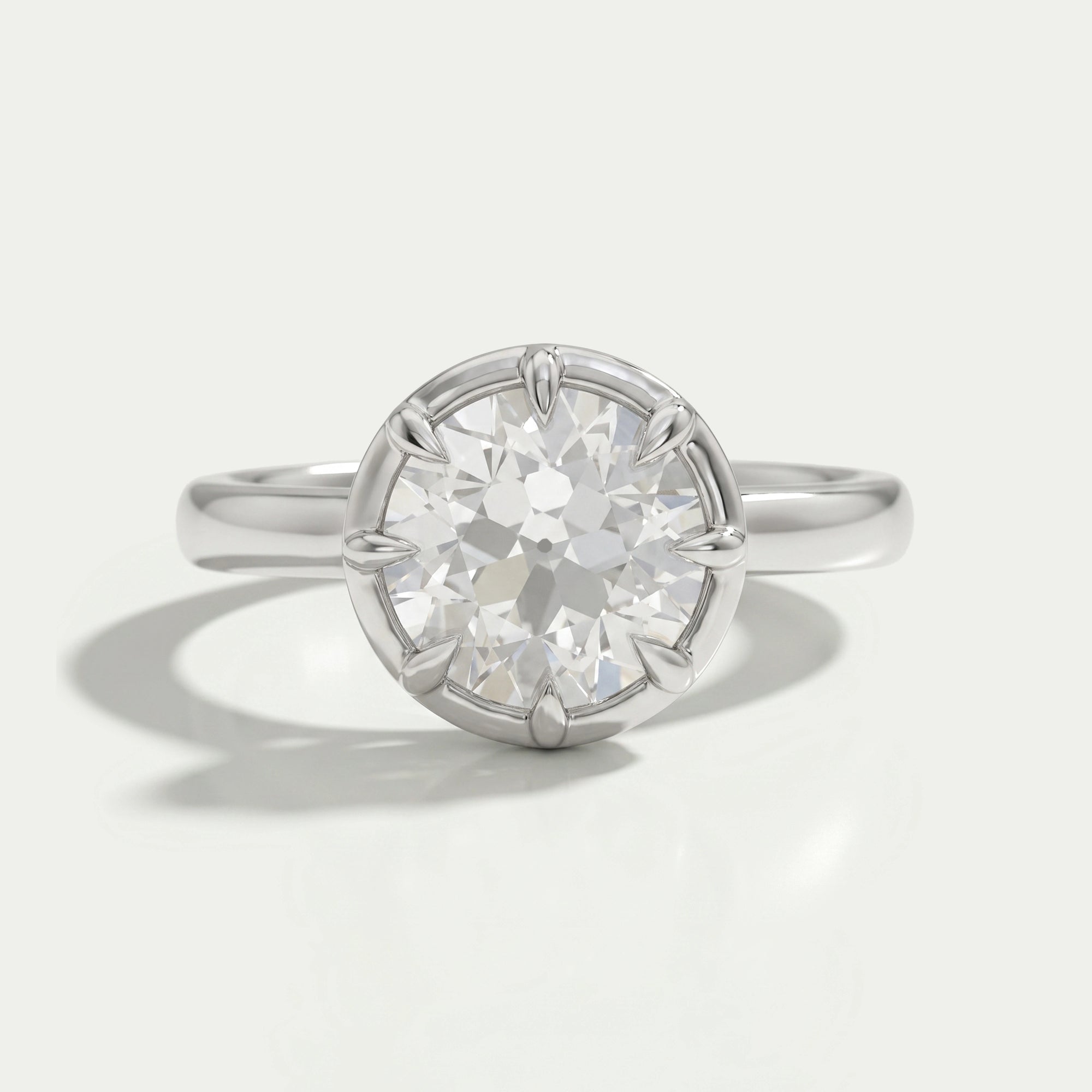 Old European Round Diamond Button Back Solitaire Ring Rings