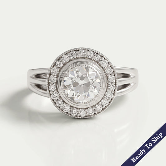 OEC Round Cut Lab Diamond Halo Engagement Ring Ring