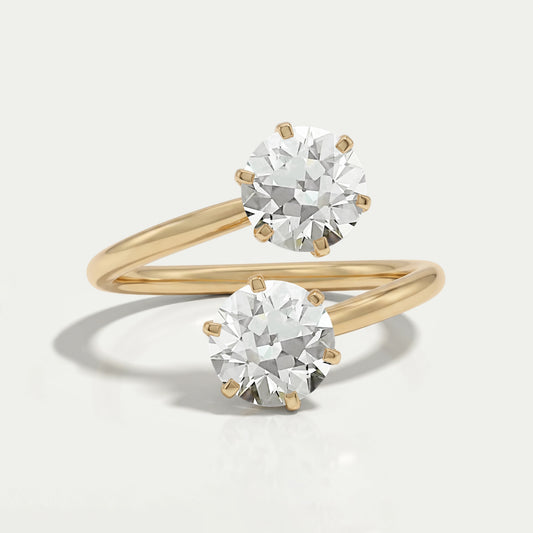 Alteuropäischer runder Diamant Toi-et-Moi-Verlobungsring