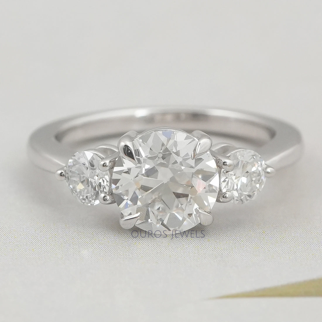 Old European Round Cut Three Stone Engagement Ring Rings