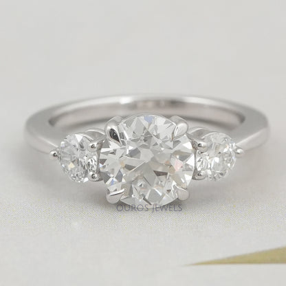 Old European Round Cut Three Stone Engagement Ring Rings