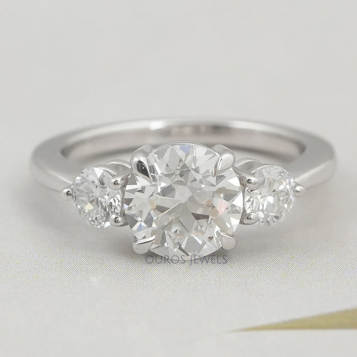 Old European Round Cut Three Stone Engagement Ring Rings