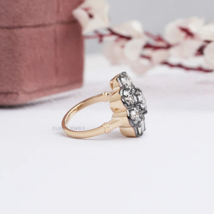 Old European Round Cut Black Coating Flower Engagement Ring Ring