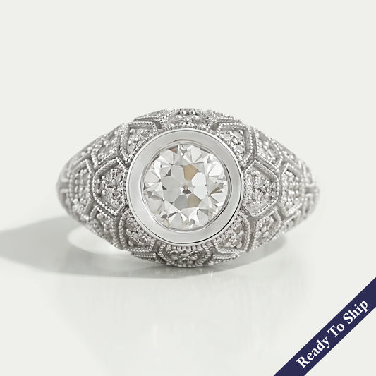 Old European Round Diamond Milgrain Wedding Ring Rings