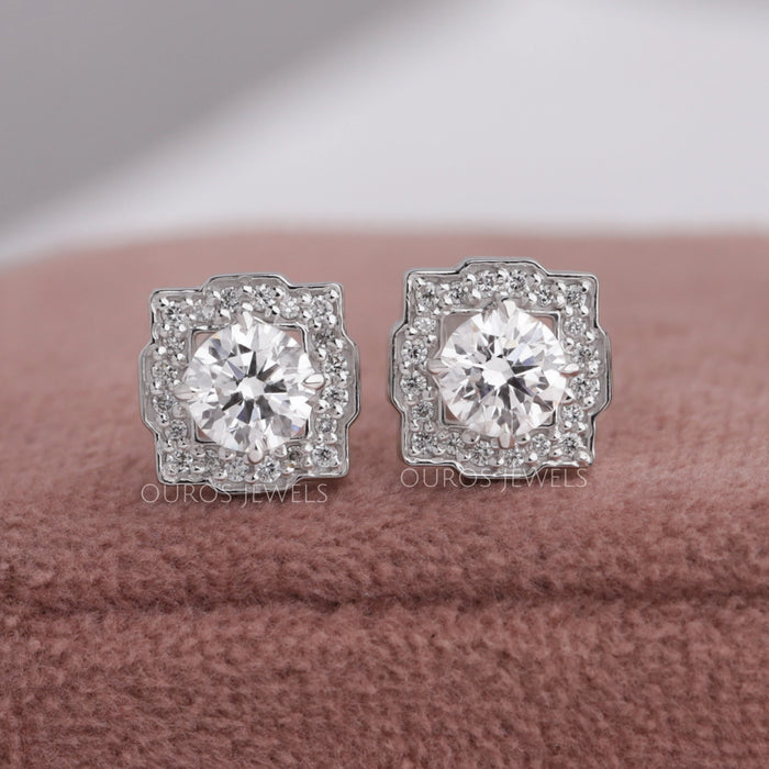 Round Cut Lab Diamond Halo Stud Earrings Earring
