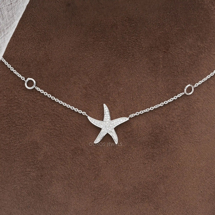 Starfish Round Cut Cluster Diamond Pendant Necklaces