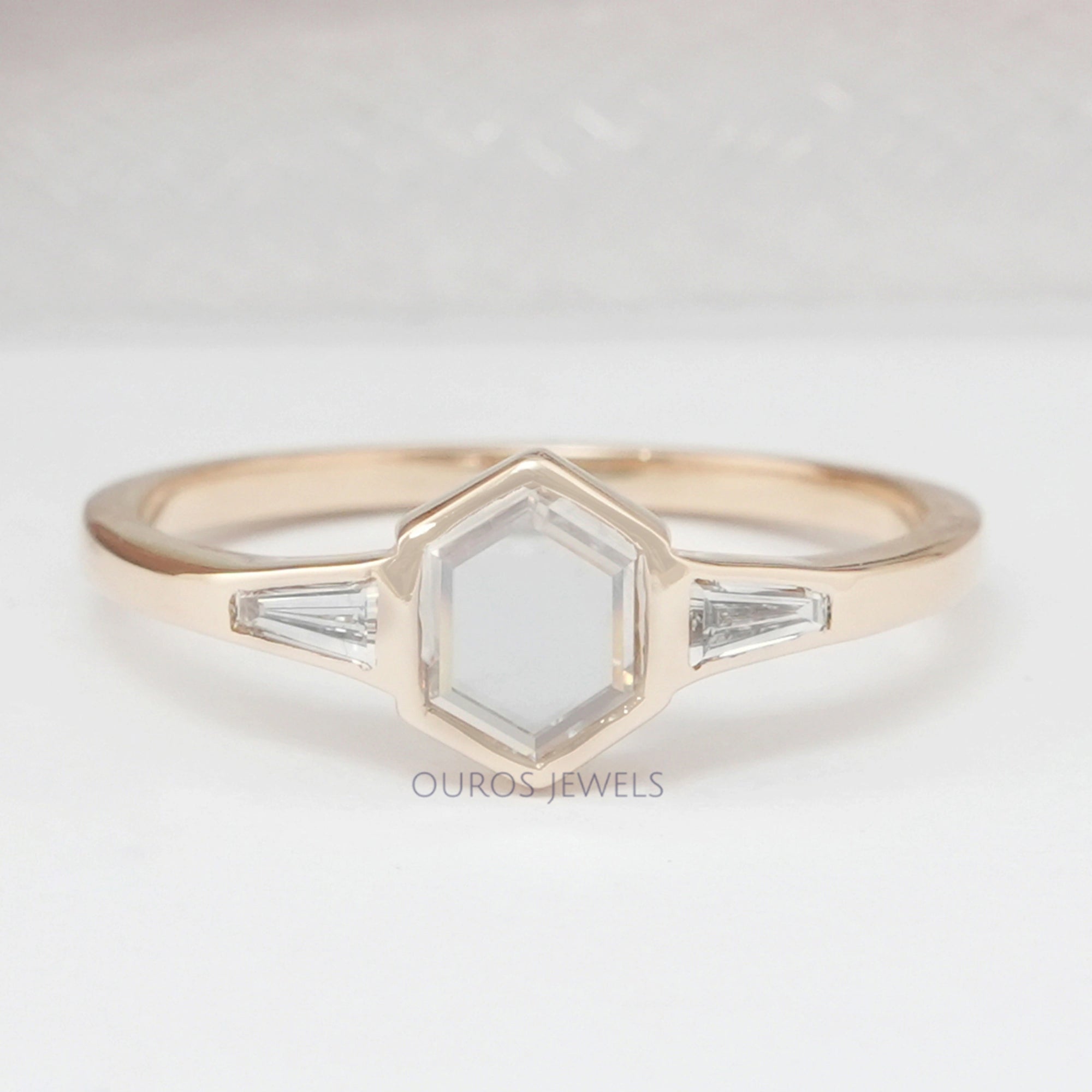 Portrait Hexagon Bezel Set Diamond Ring