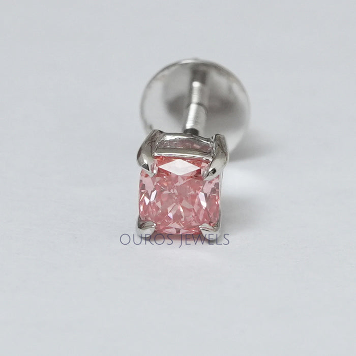 Pink Cushion Cut Single Stud Earring Earring