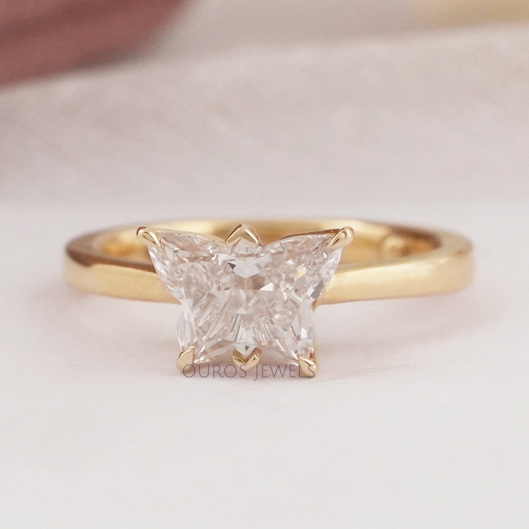 Pink Butterfly Diamond Solitaire Proposal Ring