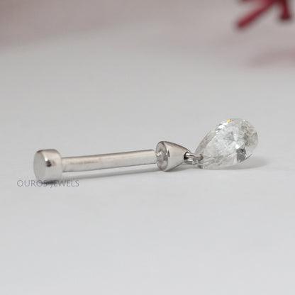 Pear Diamond Threaded Charm Earring