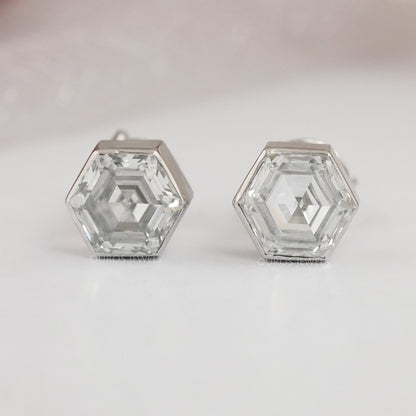 Hexagon Bezel Set Stud Earring
