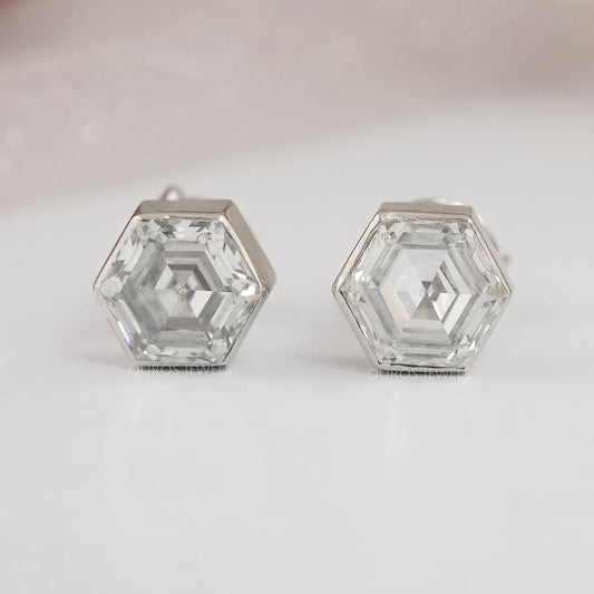 Hexagon Bezel Set Stud Earring