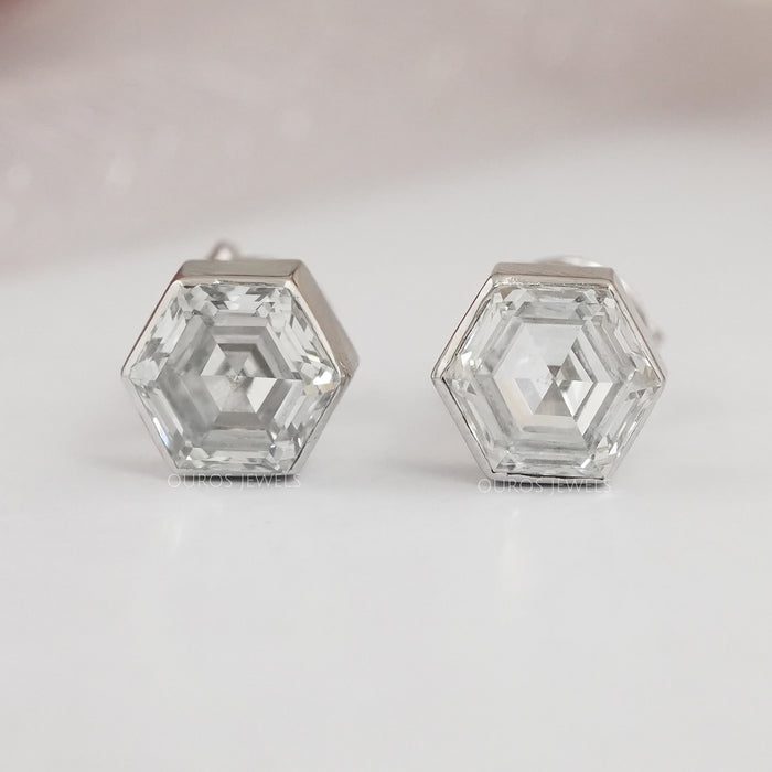 Hexagon Bezel Set Stud Earring