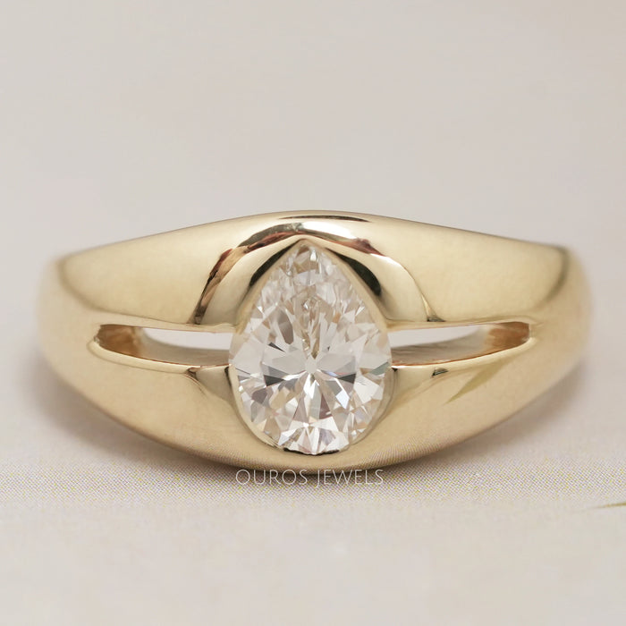 Old Mine Pear Lab Diamond Men's Wedding Ring