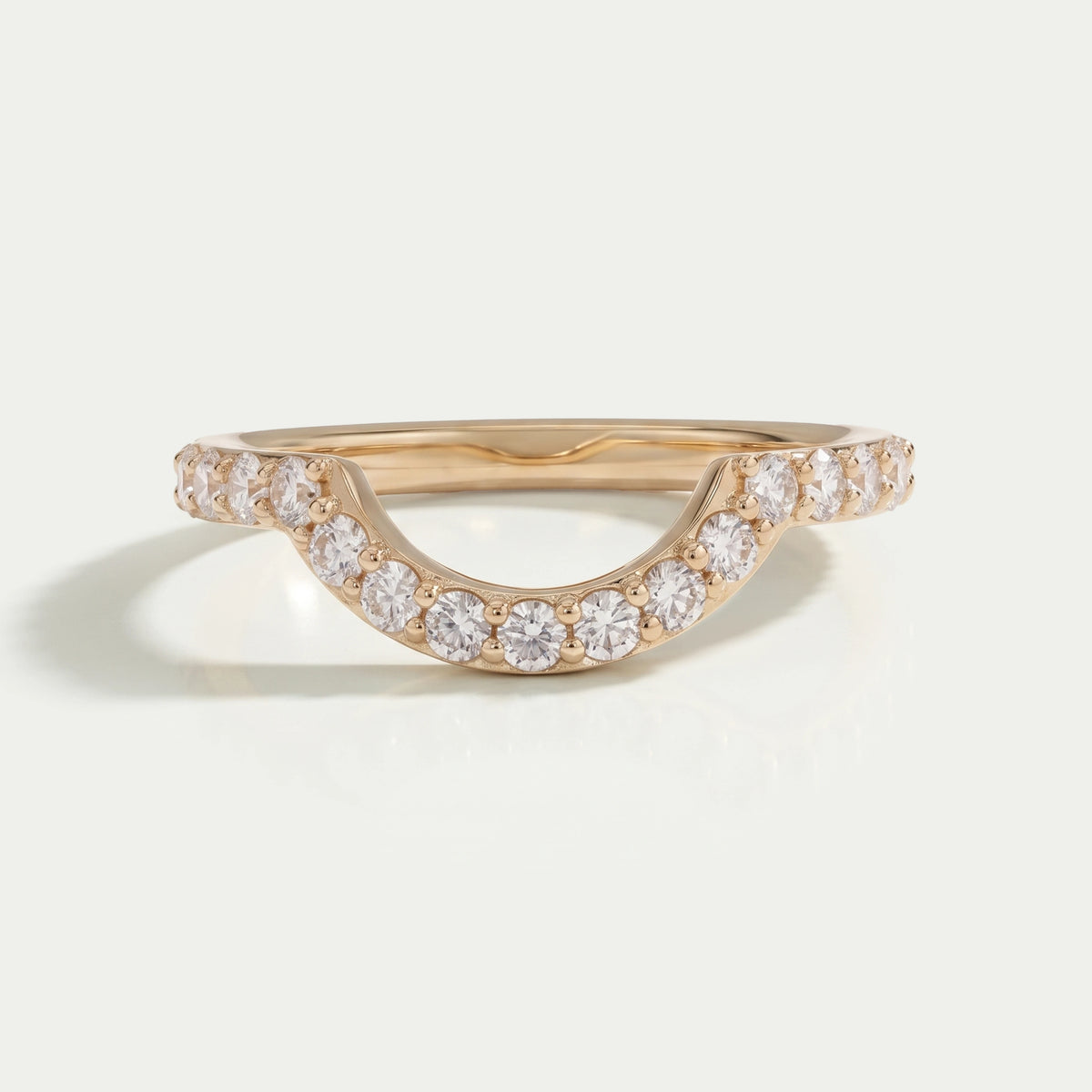 Pave Set Round Cut Diamond Deep Curved Wedding Band Rings