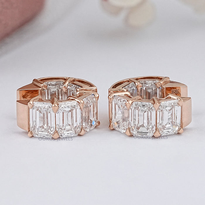 Lab Grown Emerald Cut Huggies Earrings Earring